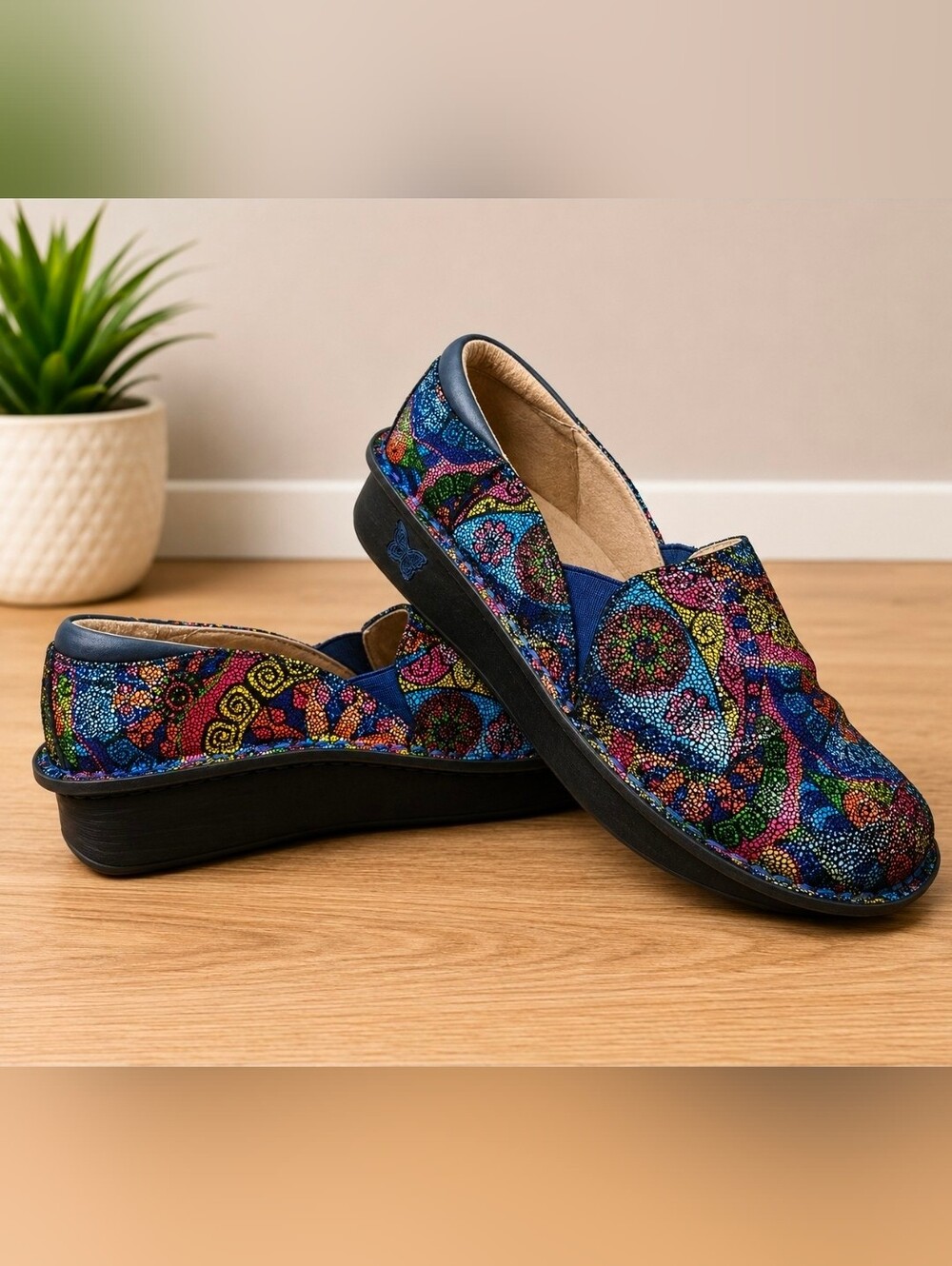 Alegria Blue Multicolor Mosaic Slip-On Loafers